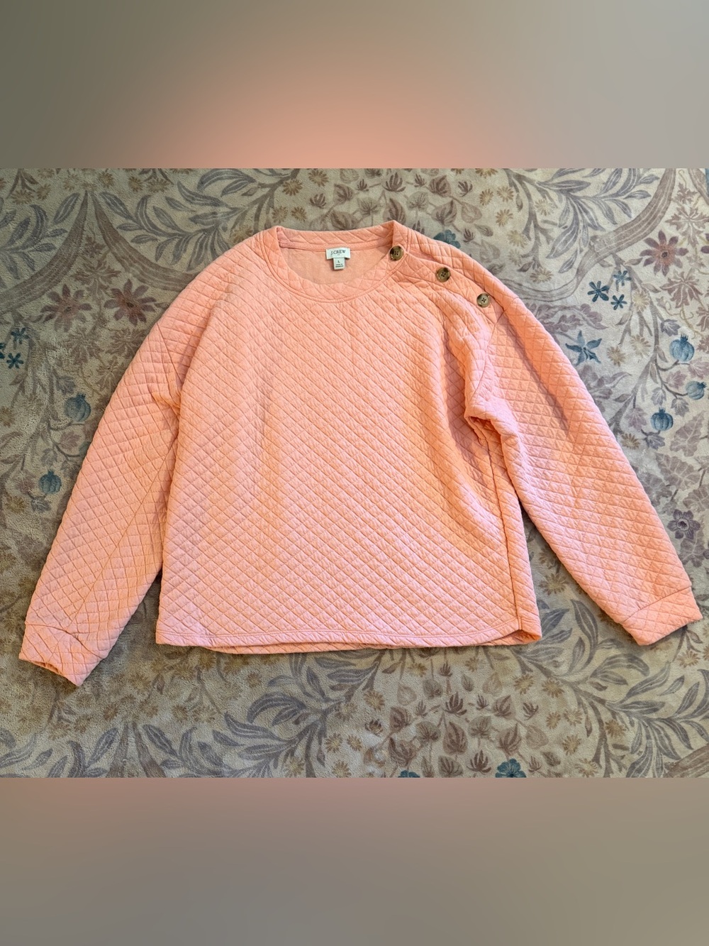 J. Crew Peach Quilted Button-Shoulder Pullover